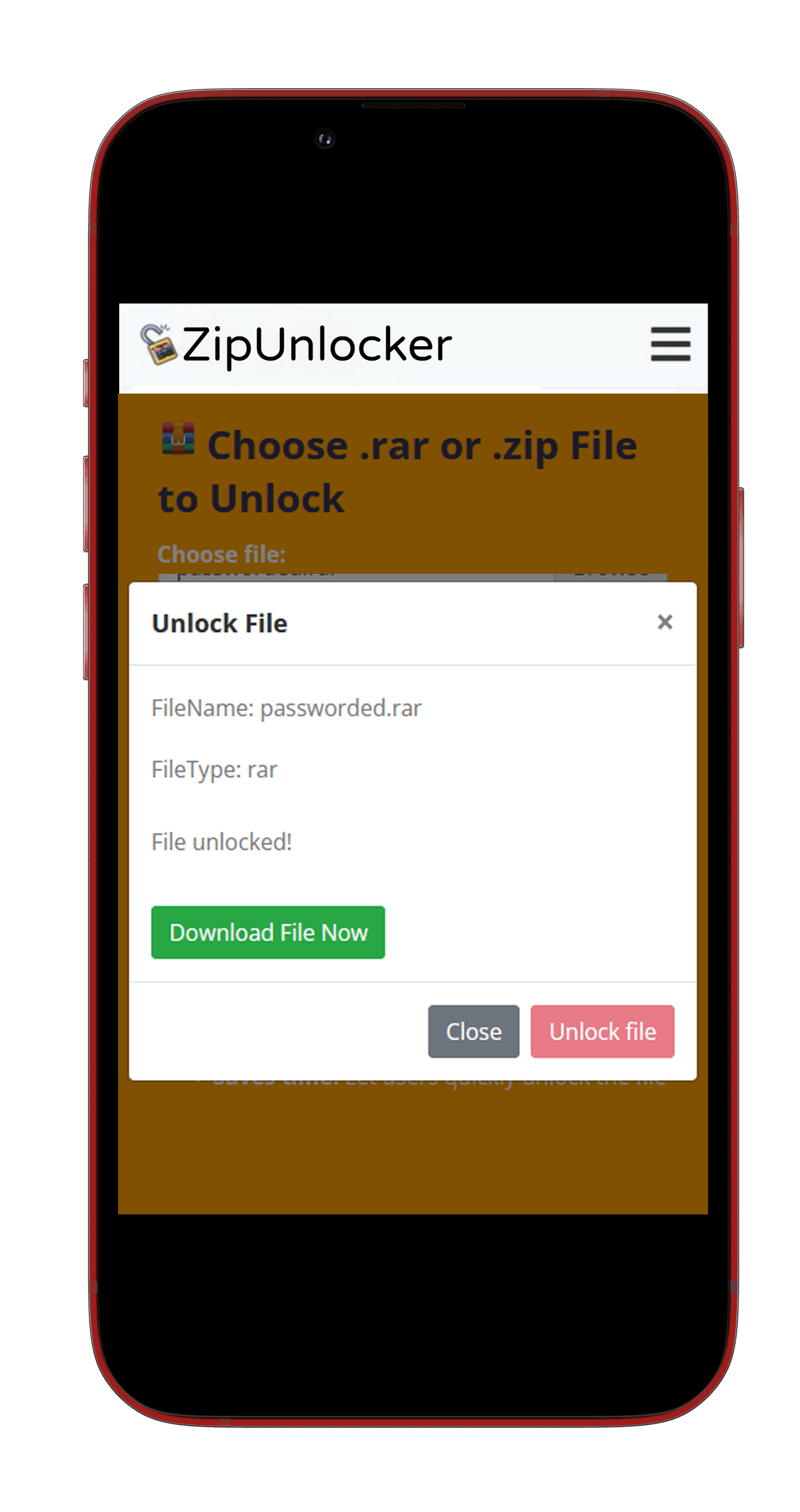 Screenshot of the online application for quick password unlocking of files under 20MB.