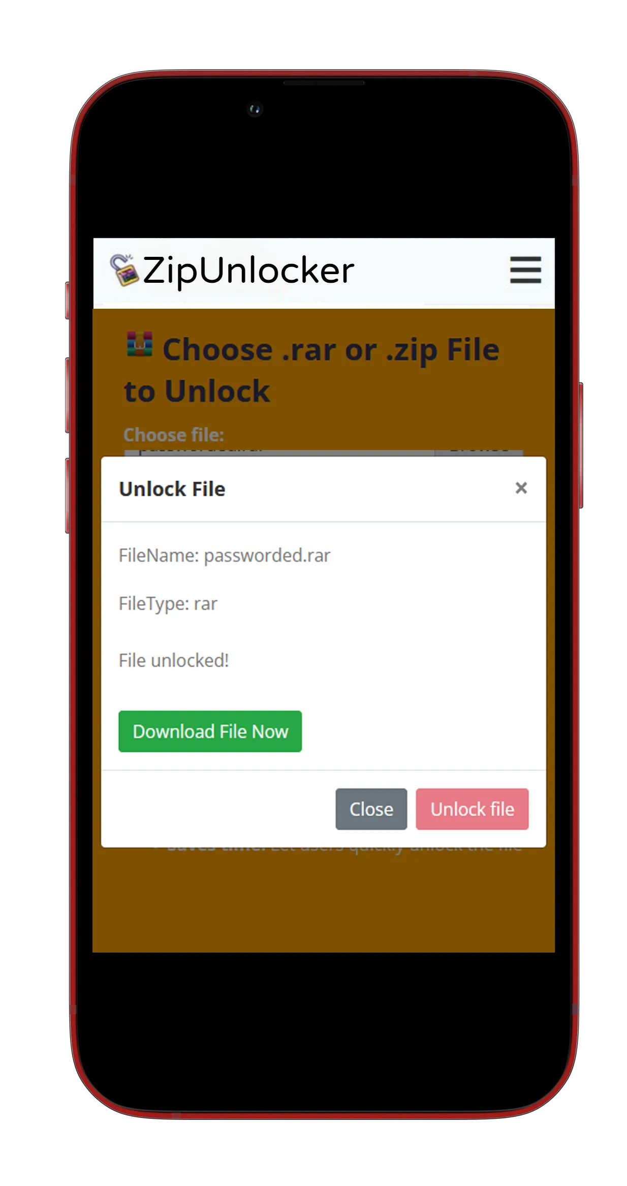 Screenshot of the online application for quick password unlocking of files under 20MB.